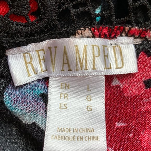 ReVamped Crop Tank Top Spaghetti Straps Elastic Ruffle Black Floral Size Large - Picture 3 of 8